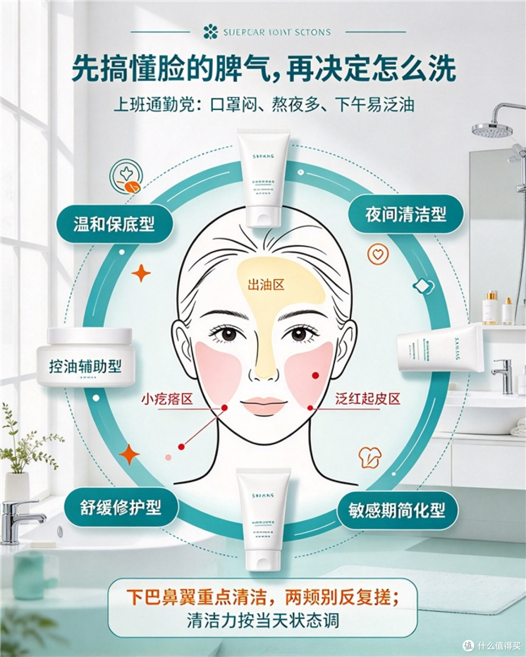 长痘维稳期洁面怎么选？油痘皮洗漱台轮班手记，换季泛红也不硬洗