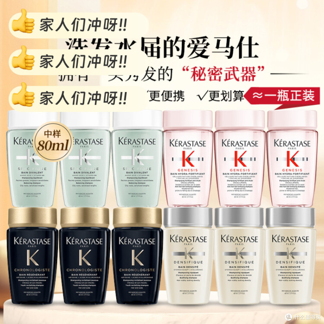 一次试多款，卡诗 80ml 洗护小样，出差旅行便携，新手试香友好