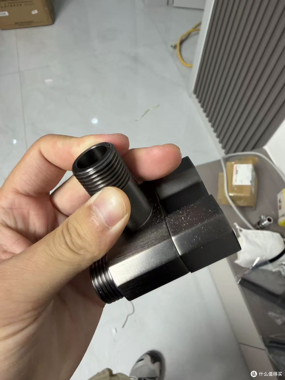 全铜46分角阀水嘴接头一进二出自动止水款