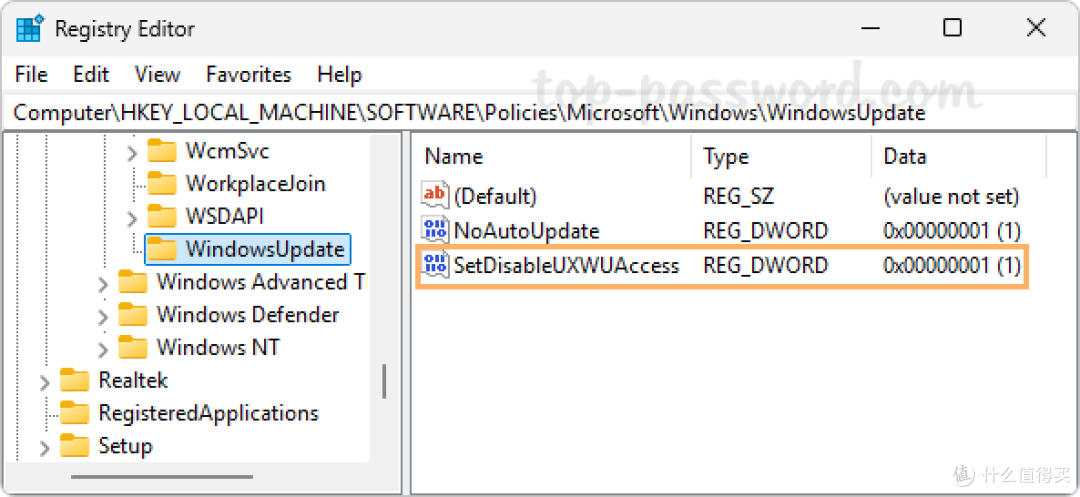 注册表禁用 Windows 11 检查更新