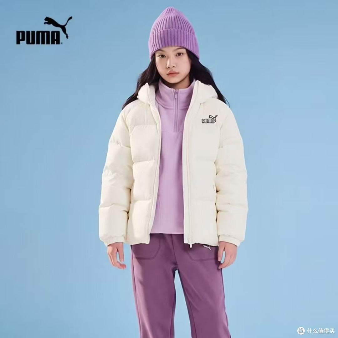 PUMA 彪马女童连帽轻薄排骨羽绒服，青少年校服内胆神器