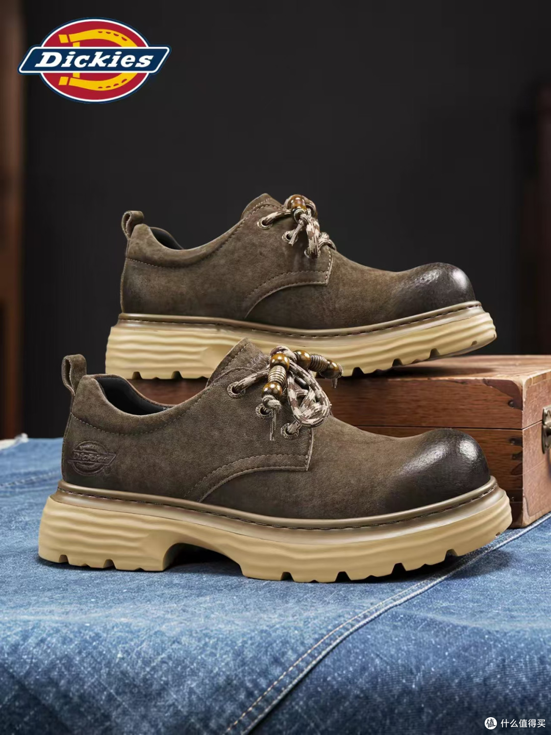 Dickies 棕色德比工装鞋｜2026 秋冬新款厚底休闲皮鞋