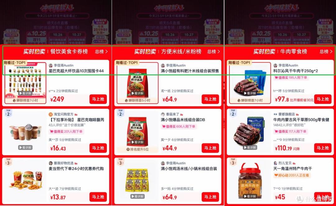 （图说：李佳琦直播间多款产品登顶天猫细分榜单)