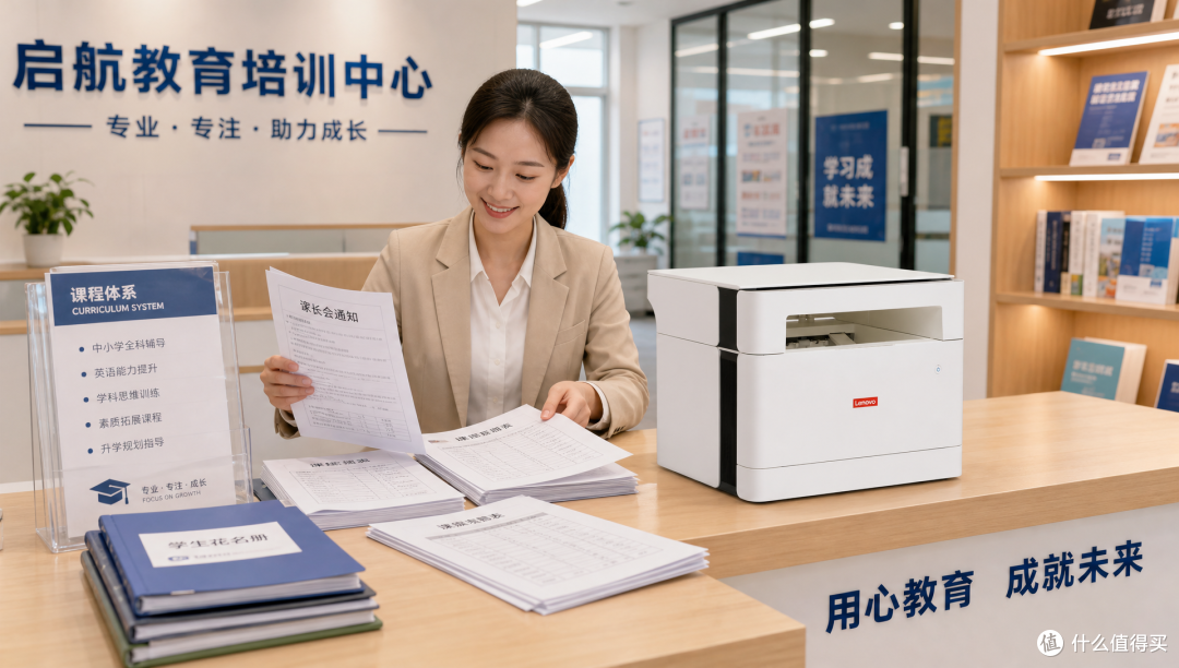 一家少儿机构的打印账单：讲义、家长材料、归档文件