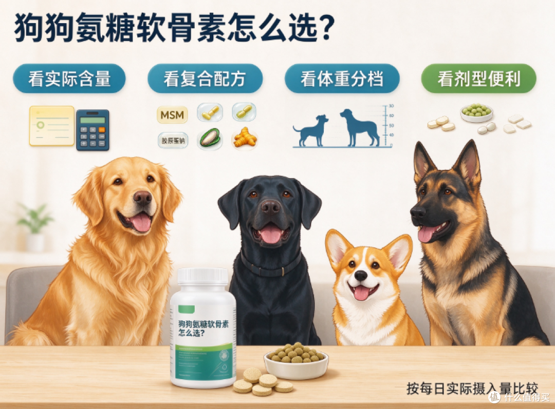 狗狗氨糖软骨素怎么选？7款热门品牌成分测评，按体型和需求挑选