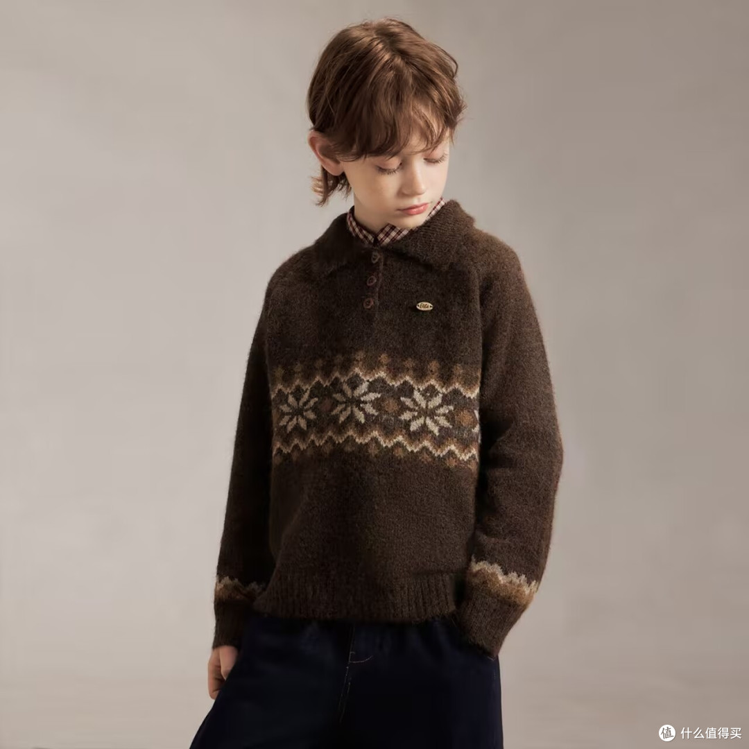 ELLEkids 男童法式老钱风翻领羊毛针织衫✨