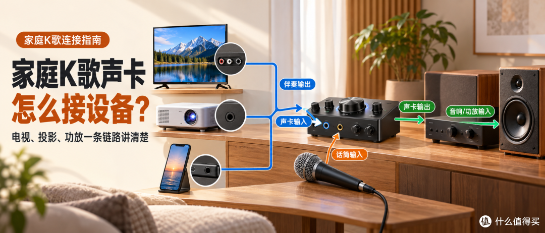 家庭K歌声卡怎么接电视、投影、功放音箱?一篇文章讲清楚